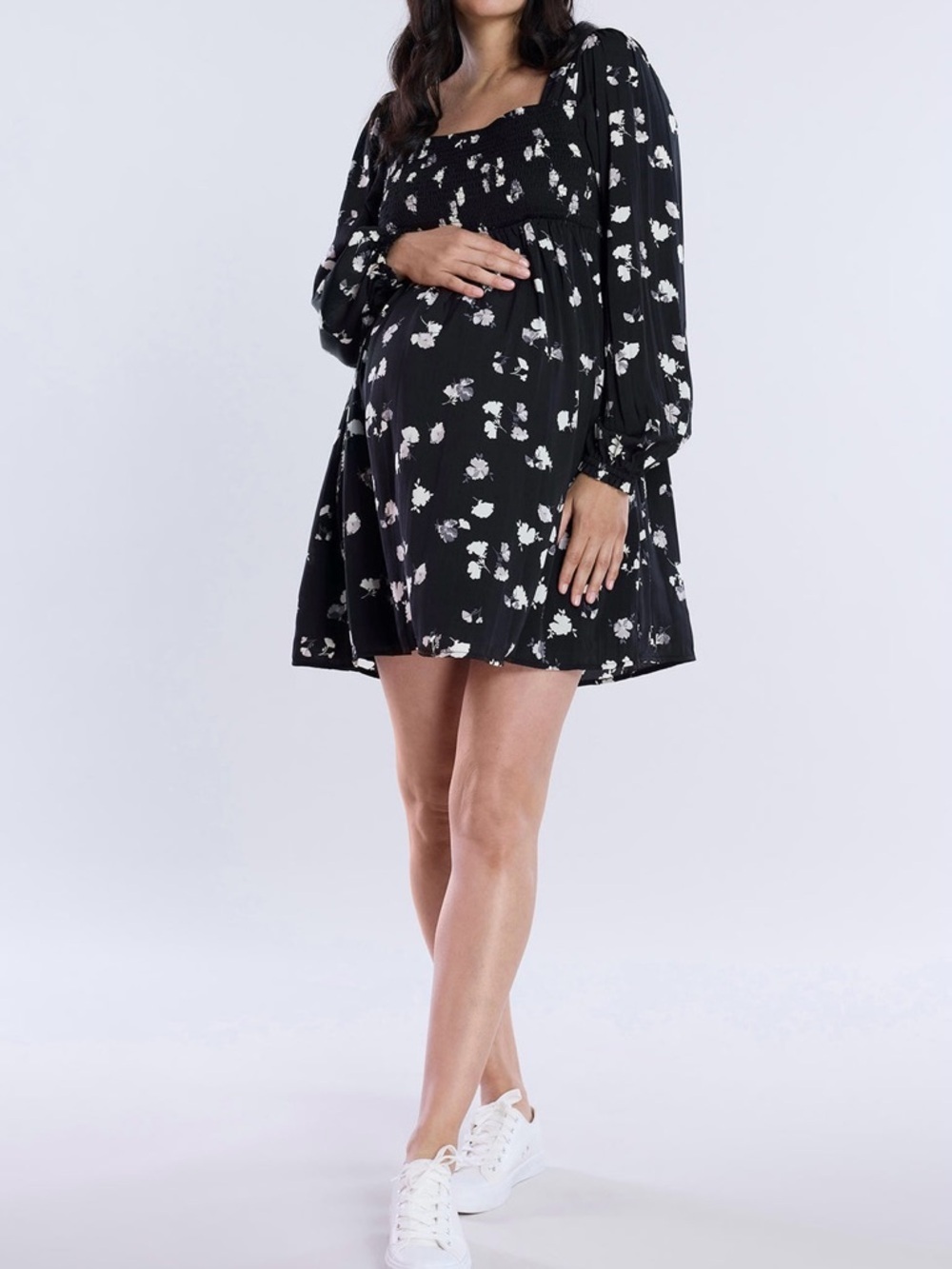 NWT Motherhood Maternity Smocked Floral Long Sleeve Babydoll Mini Dress XXL